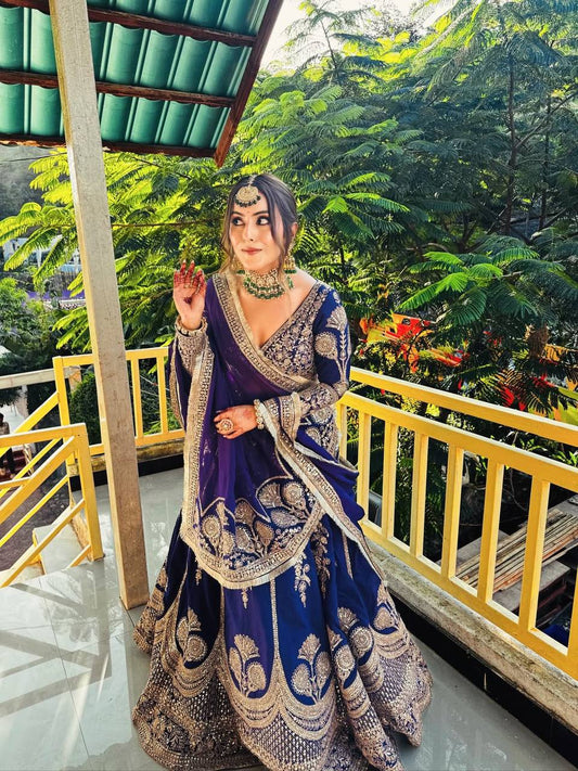 Elegant Violet Bridal Lehenga with Designer Dupatta