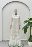 Designer white ethnic outfit with sharara pants and embroidery work