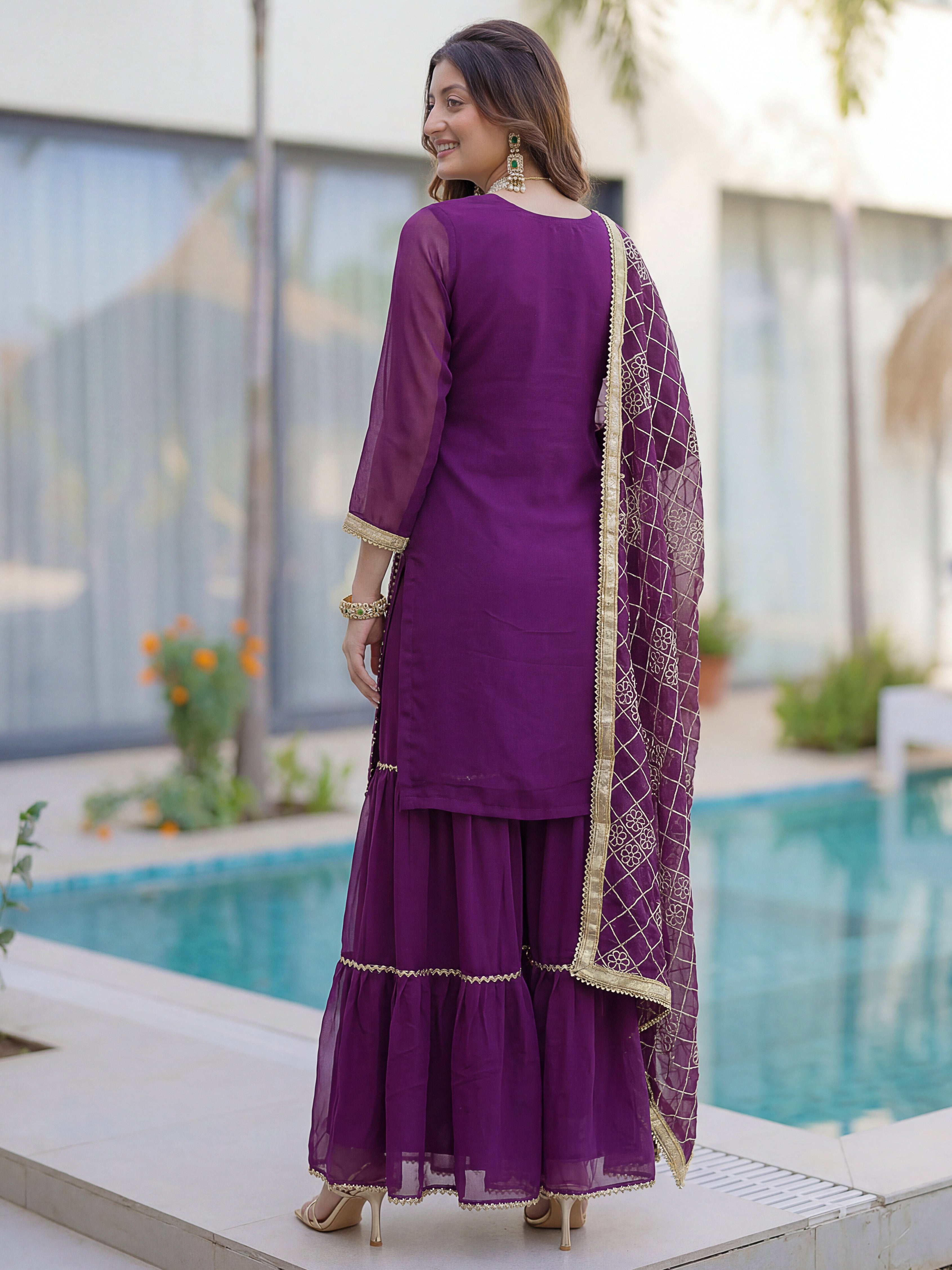 Designer purple ethnic wear sharara suit for party and wedding wear