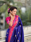rani-pink-pichwai-art-pallu-on-blue-saree