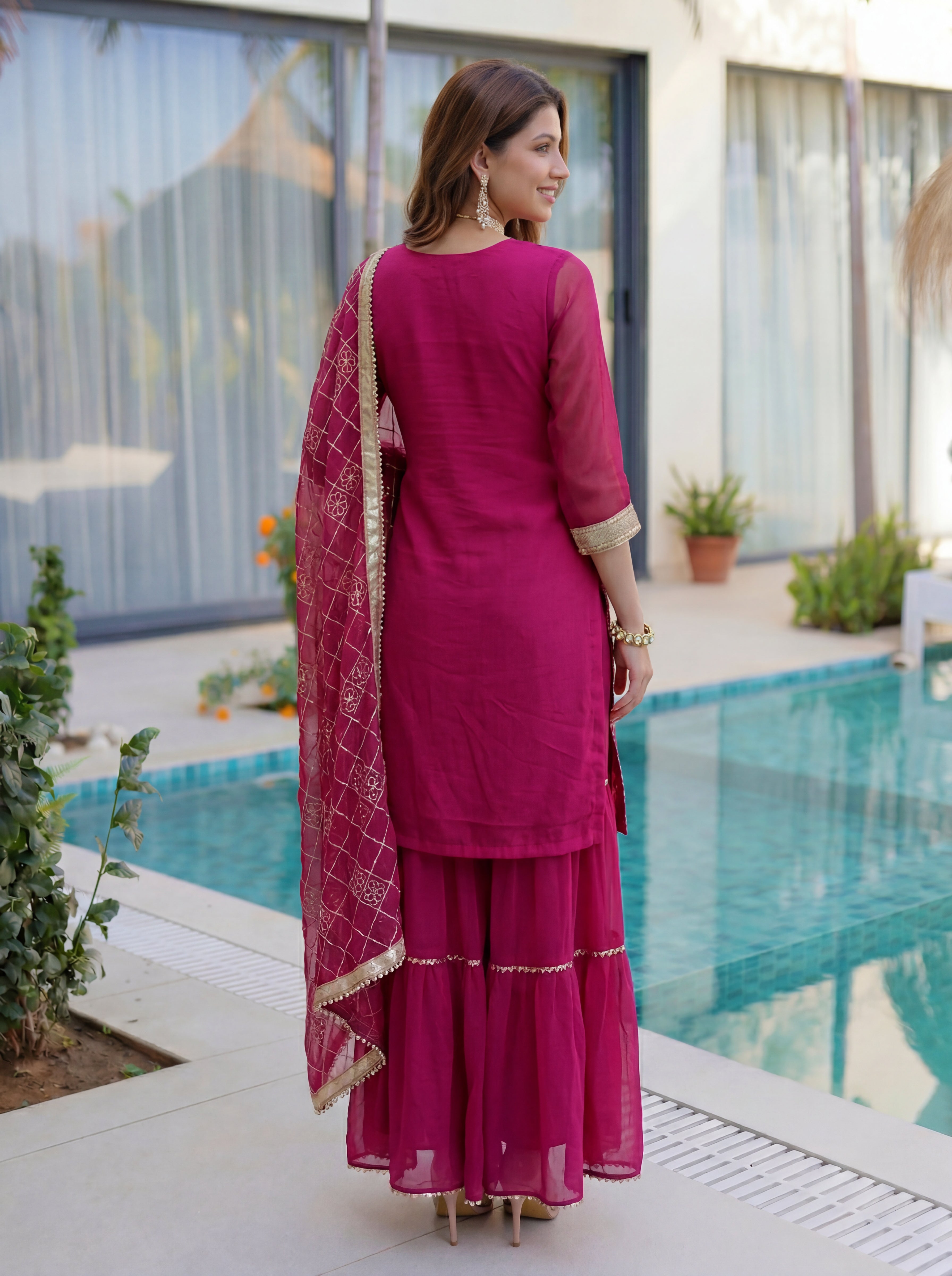 Designer pink ethnic wear sharara suit for party and wedding wear